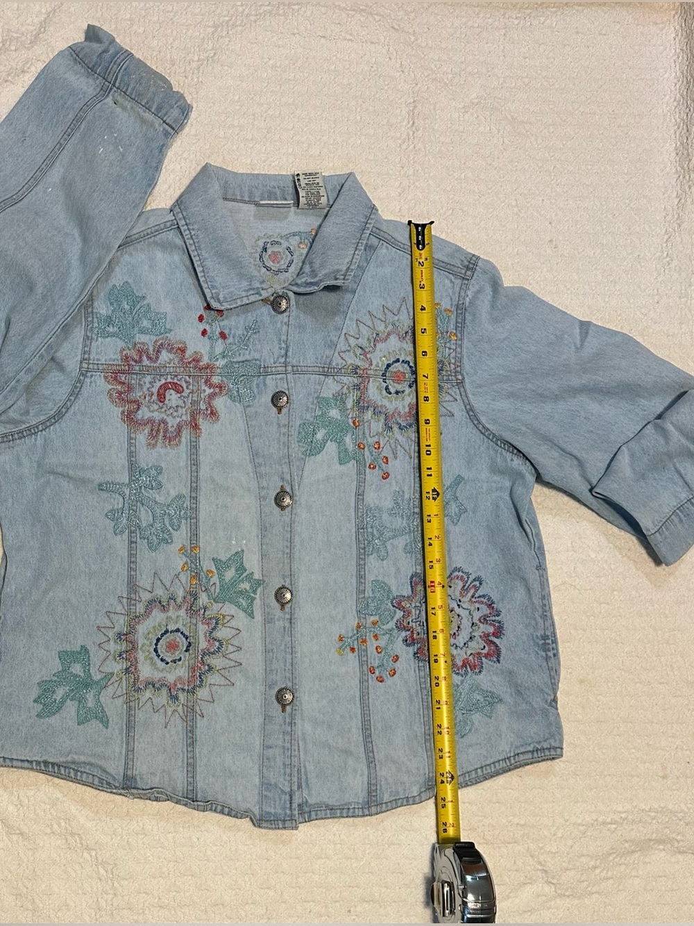 White Stag Light Blue Denim Jacket with Multicolor Floral Embroidery. - Picture 14 of 15